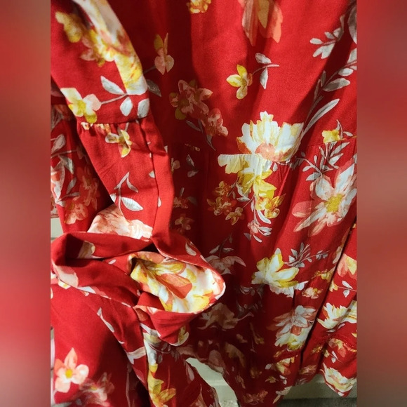 Floral Square Neck Red Mini Dres - Picture 5 of 5